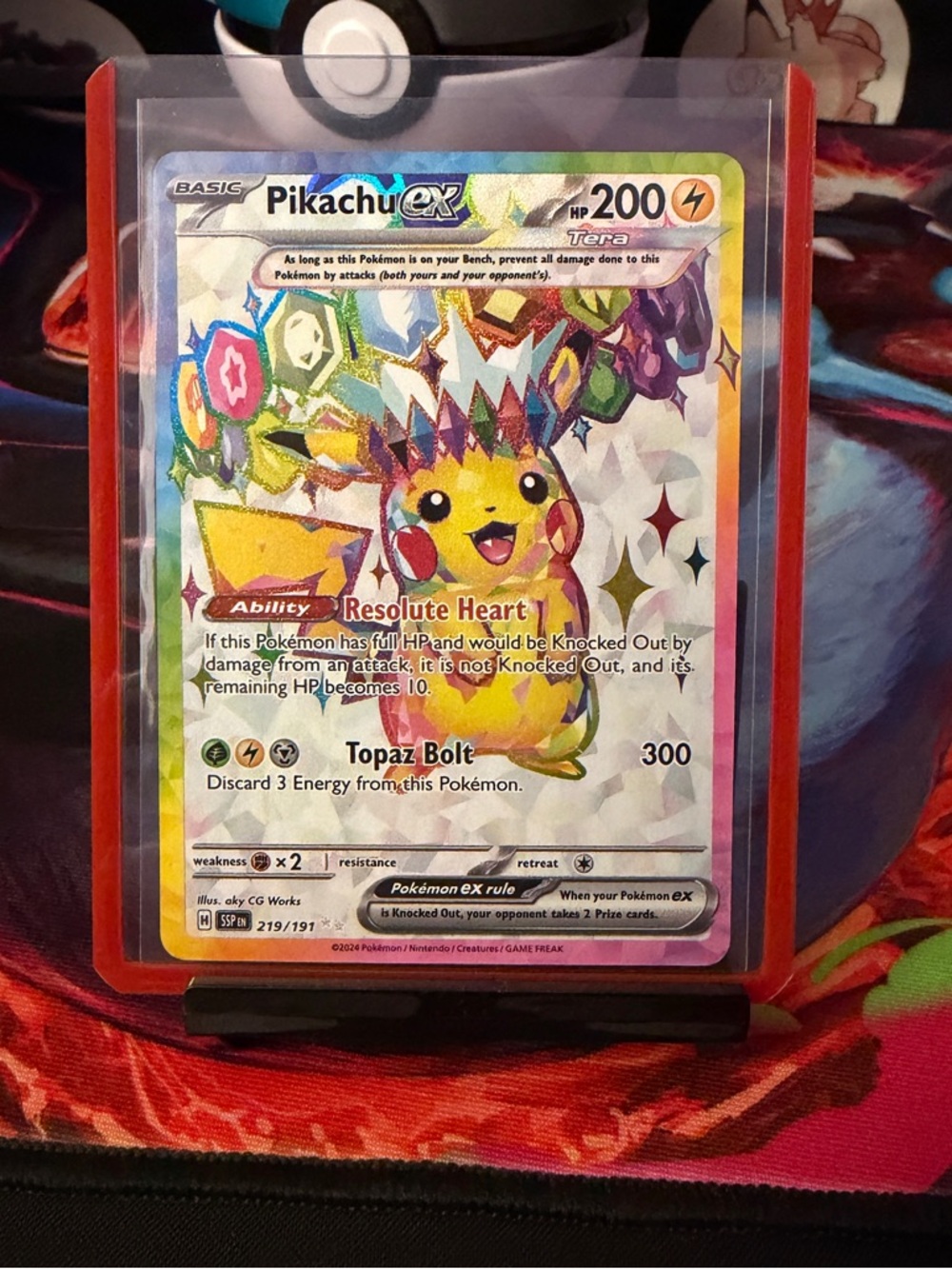Pokemon Pikachu EX Rainbow Holo Card - Yellow, Pink, Blue, Green
